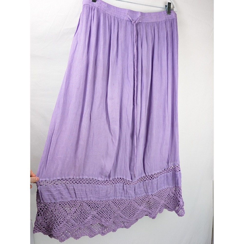 Vintage Y2K Crochet Lace Maxi Skirt Size 1X Purple Boho Prairie Fairy Romantic